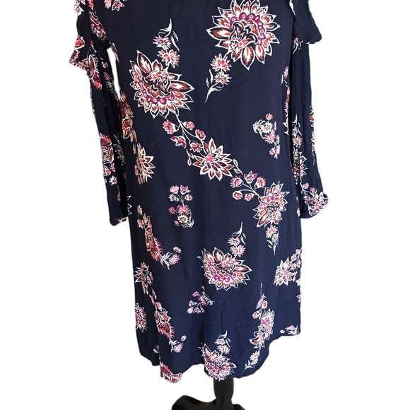 Old Navy Navy Blue Floral Open Shoulder Long Sleeve Dress - Picture 4 of 7